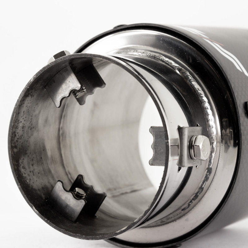 Simoni Racing Embout d'Échappement Rond/Oblique Carboné-Mattes+Inox - Ø102xL155mm - Montage 50-76mm