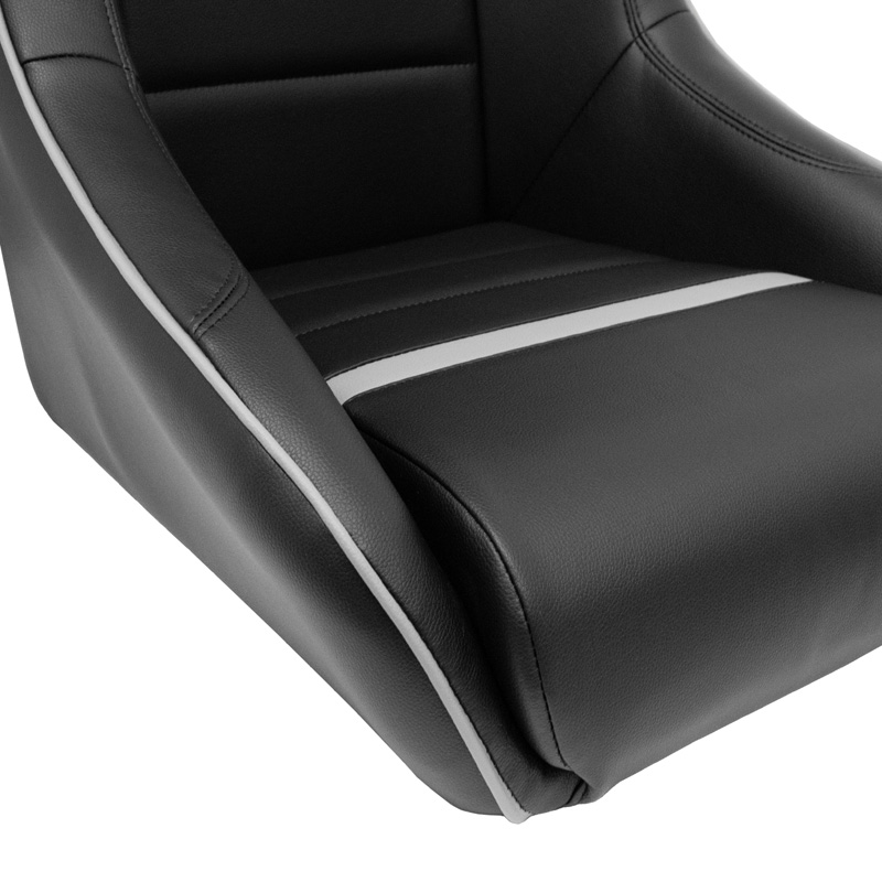 Siège baquet 'Classic RS' - Simili Cuir Noir/Gris - Dossier fixe + Appuie-tête intégré - incl. glissières