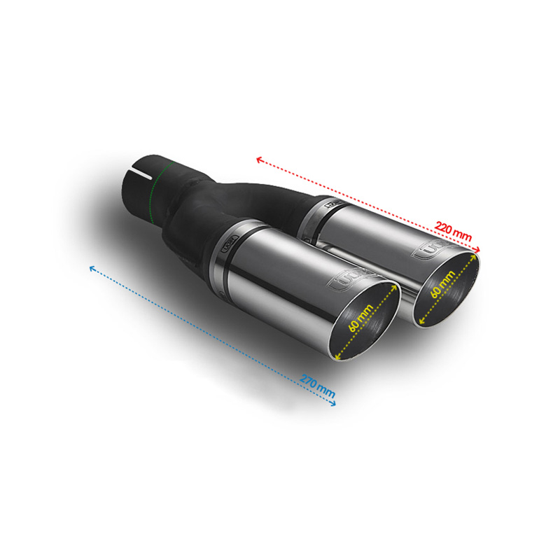 Ulter Sport Embout d'échappement - Ronde Double Ø60mm Race - Longueur 220mm - Montage ->50mm - Inoxydable