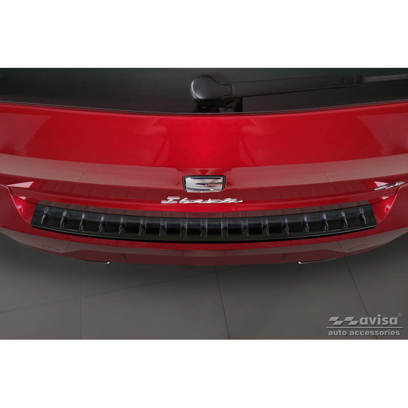 Protection de seuil arrière inox noir sur mesure pour Seat Ibiza 6F Facelift 2021- 'Ribs'