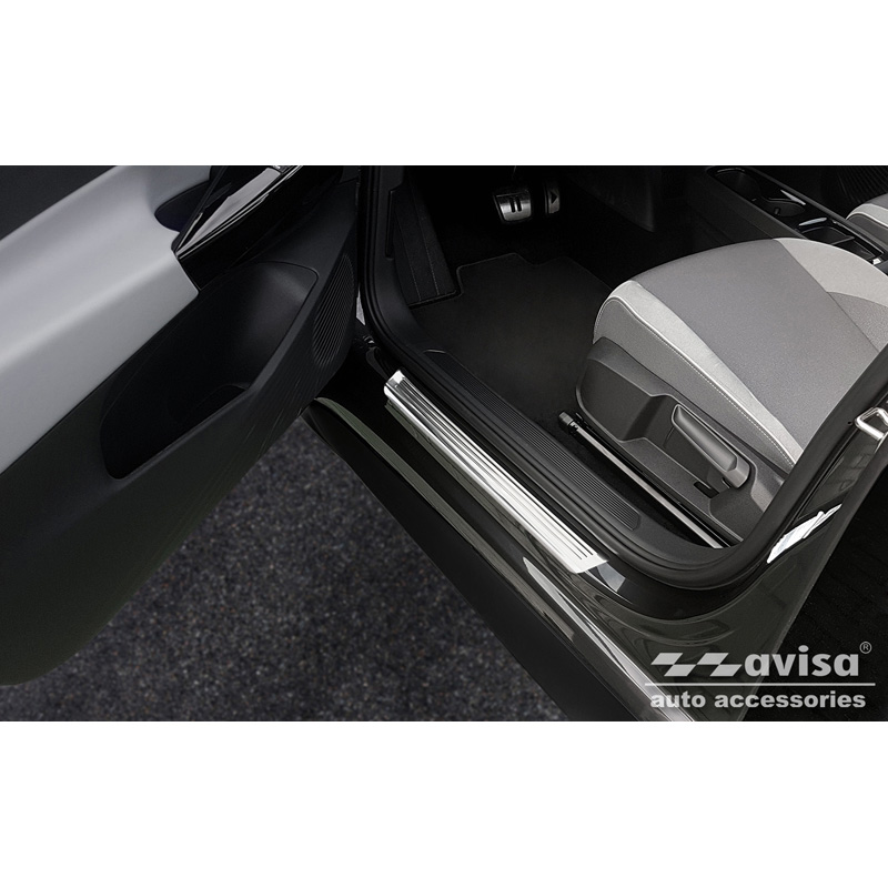 Seuils de portes inoxydable sur mesure pour Volkswagen ID.3 2020-2023 & FL 2023- / Cupra Born 2021- / MG 4 2022- / MG HS II 2024- - 'Lines' - 4-pièces