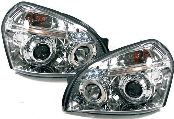 Headlights Hyundai Tuscon Angel Eyes chome 04-
