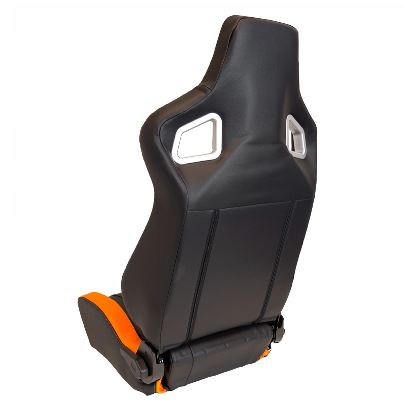 Siège baquet 'RS6-II' - Noir-Mattes/Simili Cuir Orange - Dossier réglable - incl. glissières