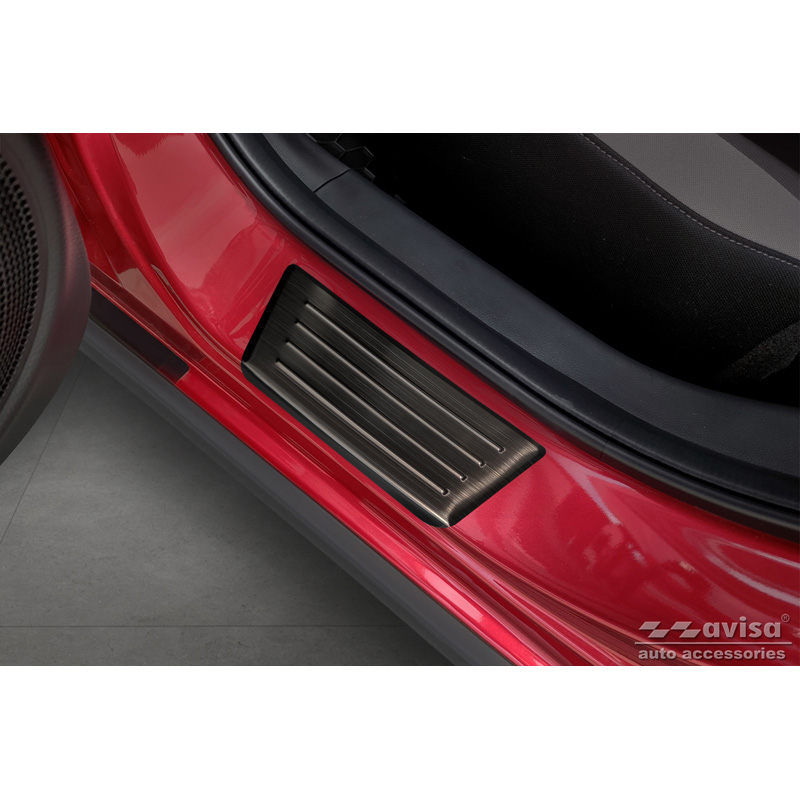 Seuils de portes inoxydable noir sur mesure pour Honda Jazz Crosstar 2020- 'Lines' - 4-pièces
