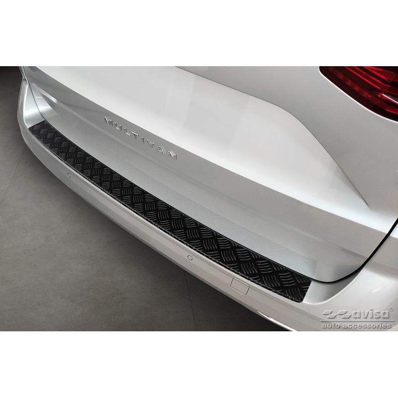 Protection de seuil arrière en aluminium noir mat sur mesure pour Volkswagen Multivan T7 2021- 'Riffled plate'