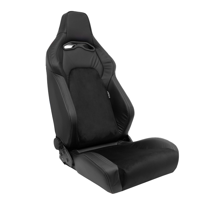 Siège baquet 'VGR Premium' - Cuir & Alcantara Noir + Surpiqûres argent - Dossier réglable - incl. glissières