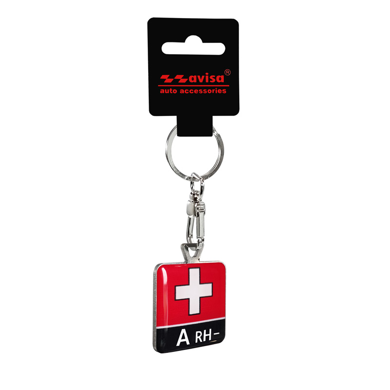 Porte-clés en acier inoxydable - 'Blood Type' A RH-