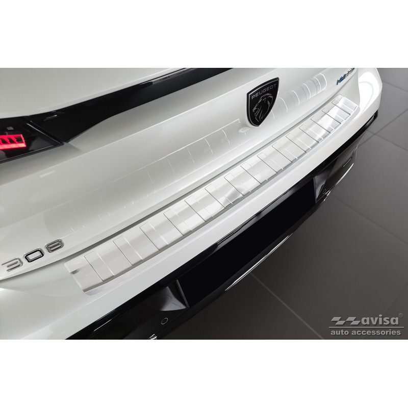Protection de seuil arrière inox sur mesure pour Peugeot 308 III HB & SW 2021- 'Ribs'