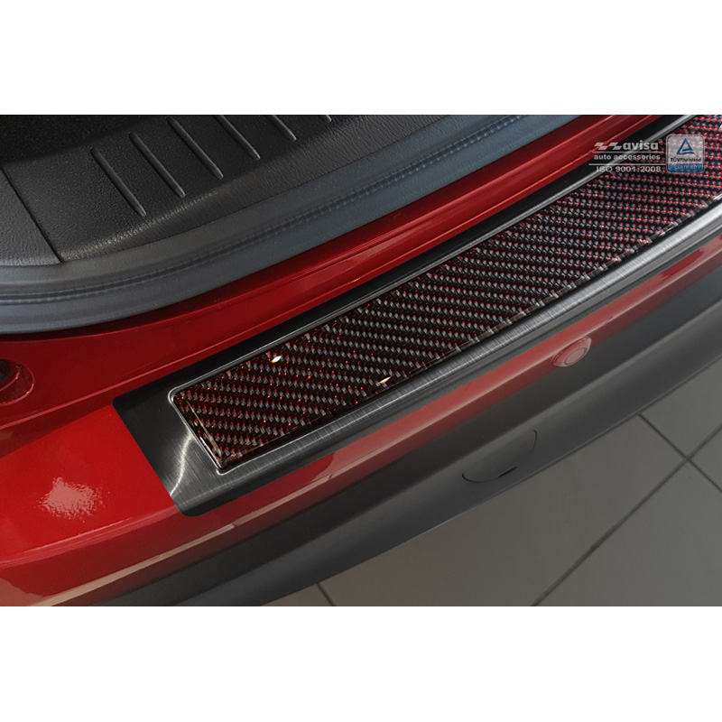 Protection de seuil arrière inox 'Deluxe' sur mesure pour Mazda CX-5 2014- Noir/Carboné noir-rouge