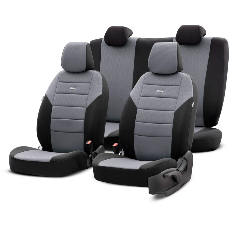 otoM Housse de sièges universel en textile 'SelectedFit One' Noir/Gris - 10-pièces - adapté aux Side-Airbags