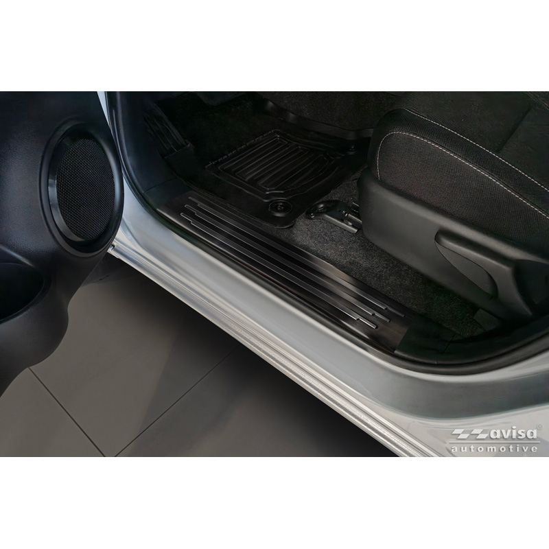 Avisa Seuils de portes inoxydable noir sur mesure pour Toyota Hilux VIII Facelift 2020- - 'Lines' - 4-pièces