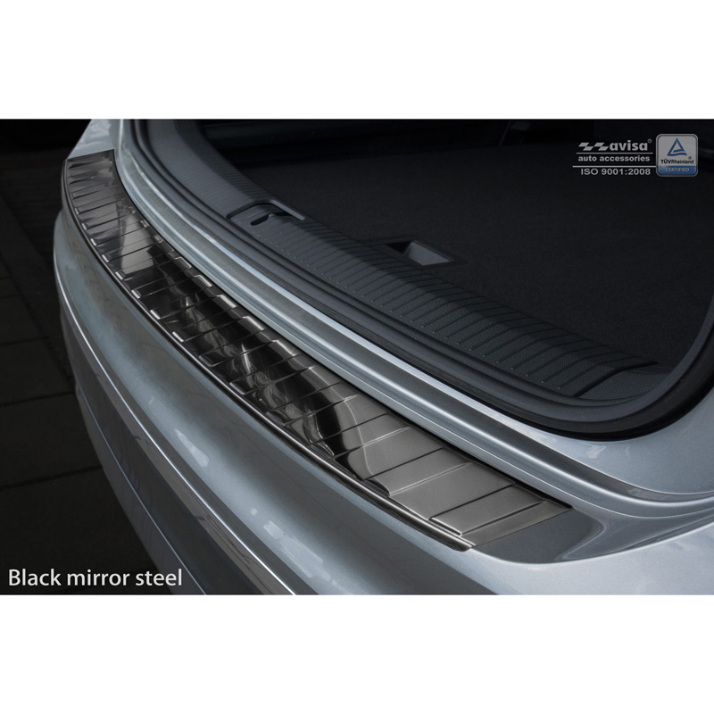 Protection de seuil arrière inox Noir-Chromé sur mesure pour Volkswagen Tiguan II incl. Allspace & R-Line 2016-2020 & FL 2020-2024 'Ribs'