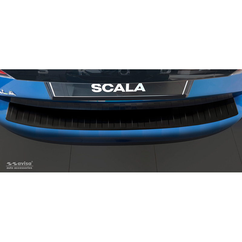 Protection de seuil arrière inox noir sur mesure pour Skoda Scala 2019-2024 & Facelift 2024- 'Ribs'