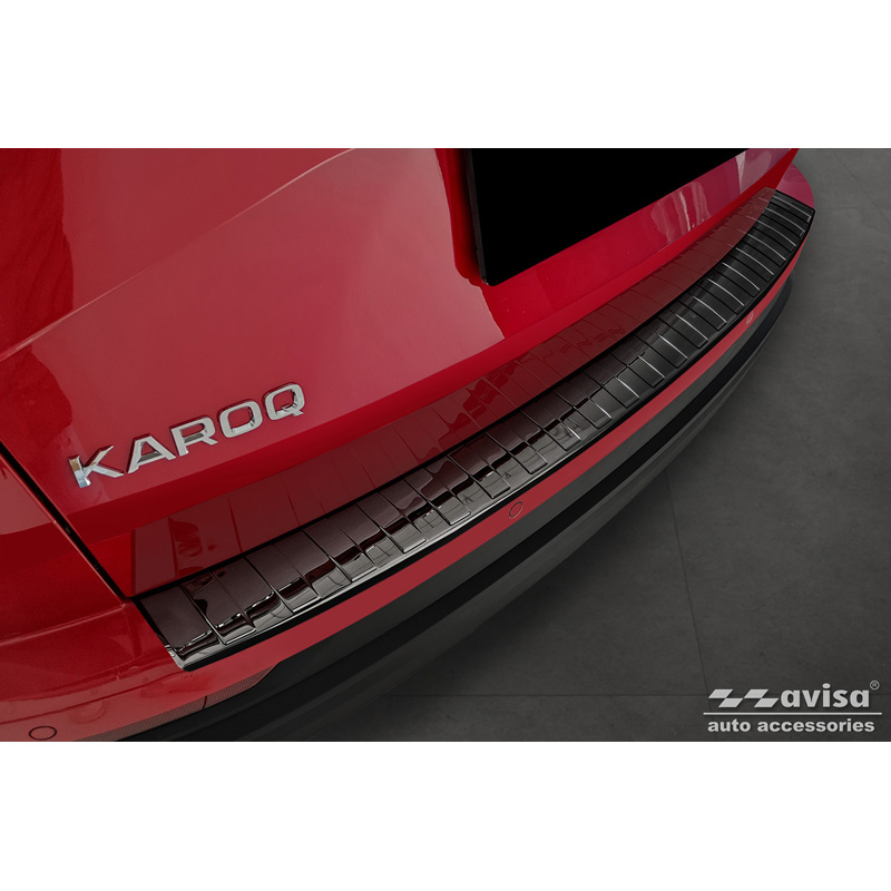 Protection de seuil arrière inox Noir-Chromé sur mesure pour Skoda Karoq Facelift incl. Sportline 2022- 'Ribs'