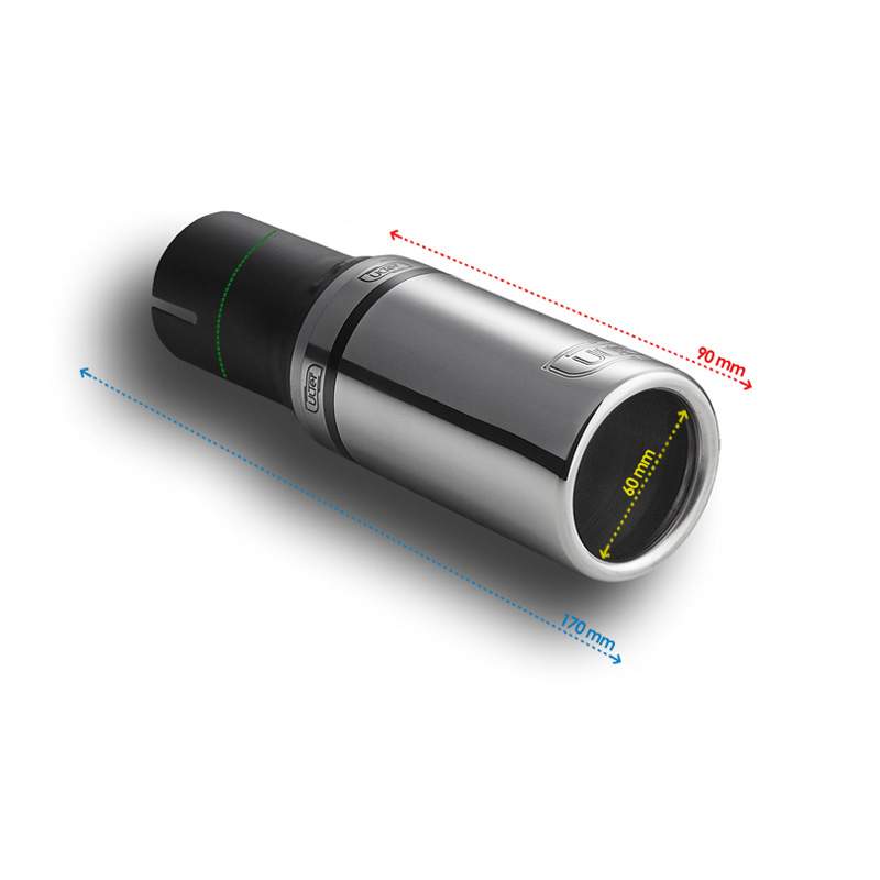 Ulter Sport Embout d'échappement - Ronde Ø60mm - Longueur 90mm - Montage ->50mm - Inoxydable