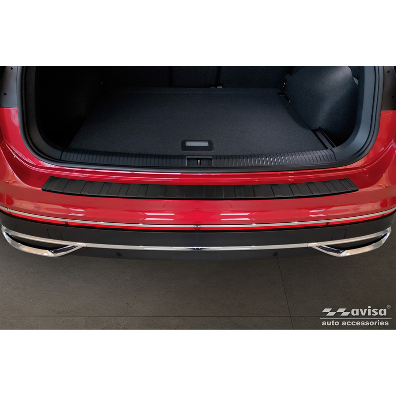 Protection de seuil arrière inox noir mat sur mesure pour Volkswagen Tiguan II / Allspace incl. Facelift & R-Line 2016-2020 / 2020-2024 'Ribs'