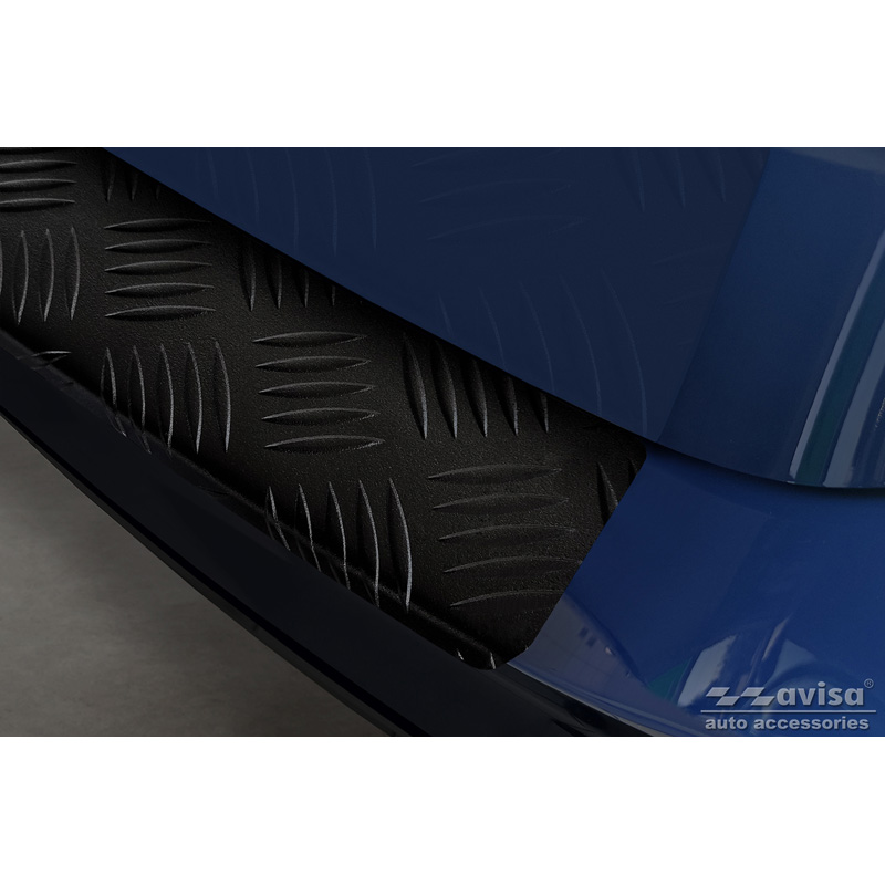 Protection de seuil arrière en aluminium noir mat sur mesure pour Skoda Kamiq 2019- 'Riffled Plate'