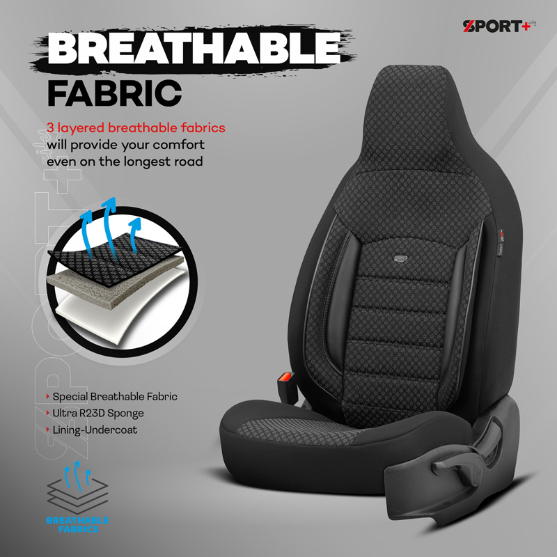 Housse de sièges 'CityBug' universel en textile 'Sport Plus' Noir - 9-pièces - adapté aux Side-Airbags