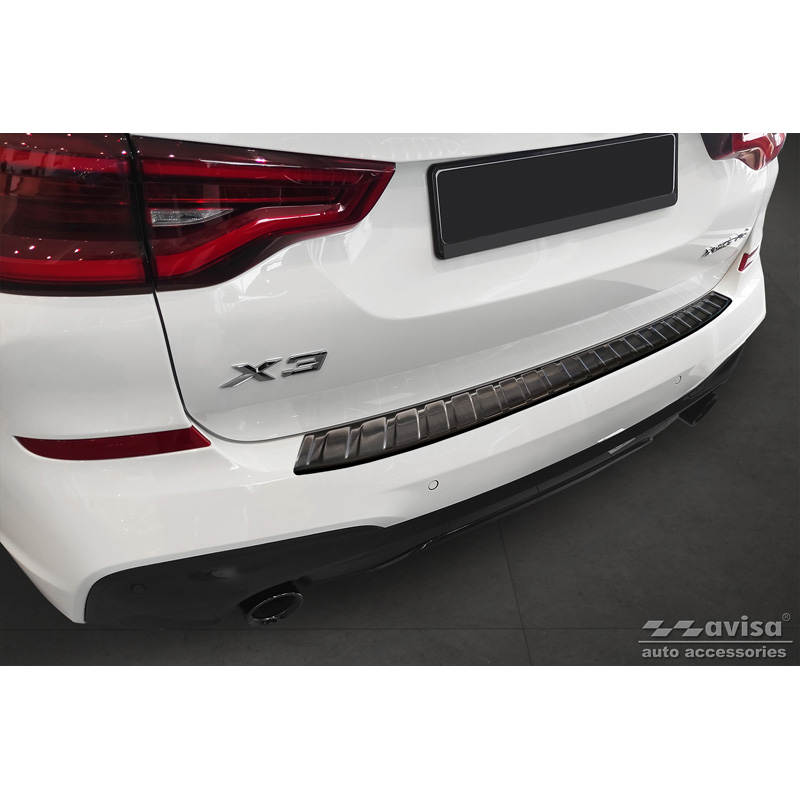 Protection de seuil arrière inox noir sur mesure pour BMW X3 G01 Paquet M 2017-2021 & Facelift 2021- Incl. M Competition 2019-2021 'Ribs'