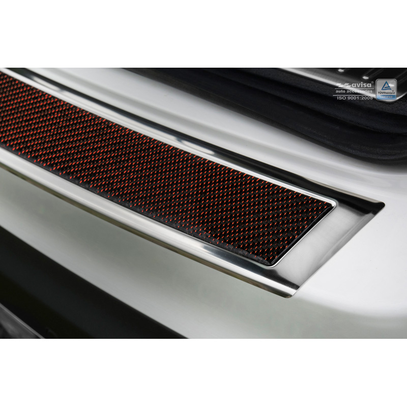 Protection de seuil arrière inox 'Deluxe' sur mesure pour Mercedes GLC 2015-2019 & FL 2019- Chromé/Carboné noir-rouge