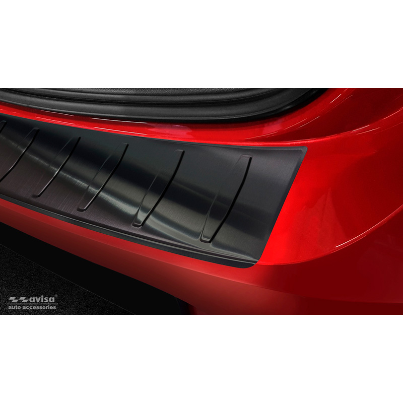 Protection de seuil arrière inox noir sur mesure pour Opel Corsa F HB 5-portes GS-Line 2019- 'Ribs'