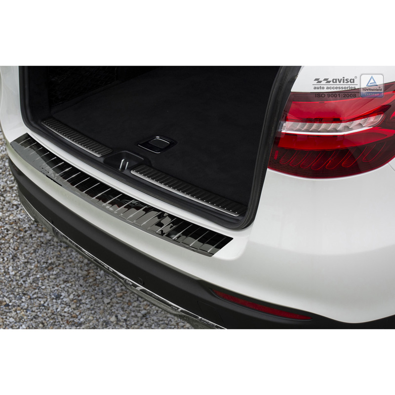 Protection de seuil arrière inox Noir-Chromé sur mesure pour Mercedes GLC 2015-2019 & FL 2019- 'Ribs'
