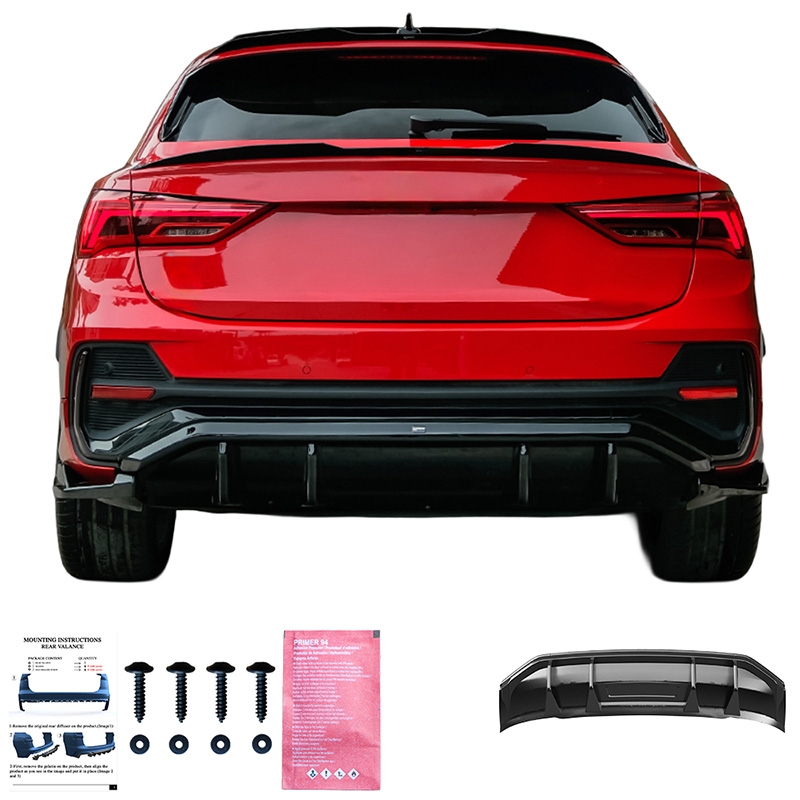 Oneway Jupe de pare-chocs arrière (Diffuseur) sur mesure pour Audi Q3 (F3N) Sportback S-Line 2019-2025 excl. RSQ3 - Noir brillant