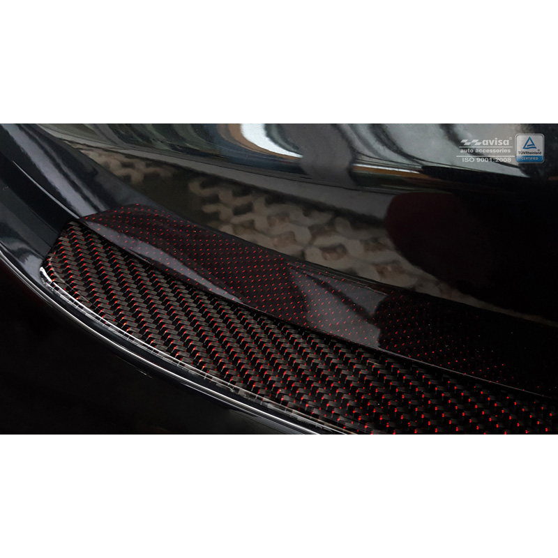 Protection de seuil arrière carboné sur mesure pour Mercedes Classe-E W213 Sedan 2016-2020 & FL 2020-2023 Carboné noir-rouge