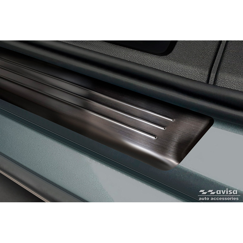 Seuils de portes inoxydable noir sur mesure pour Volvo S60 III & V60 II 2018- - 'Lines' - 4-pièces