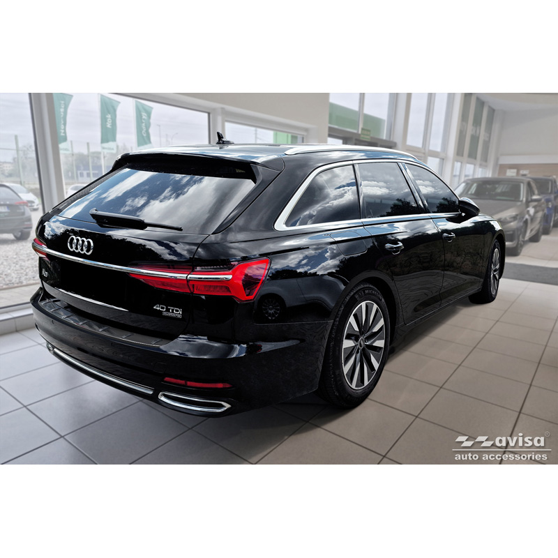 Protection de seuil arrière inox noir sur mesure pour Audi A6 (C8) Avant incl. S-Line 2023- 'STRONG EDITION'