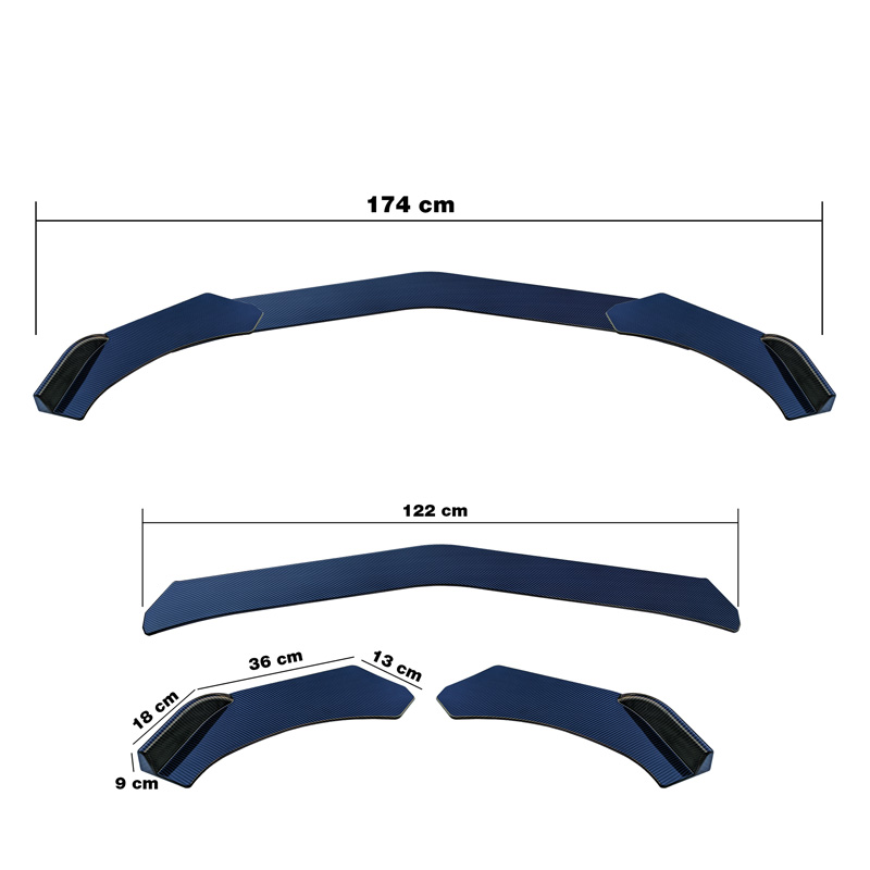 Simoni Racing Spoiler avant universelle 'Lip Splitter' - 3-pièces - ABS Noir + 'Wings' en look-carboné