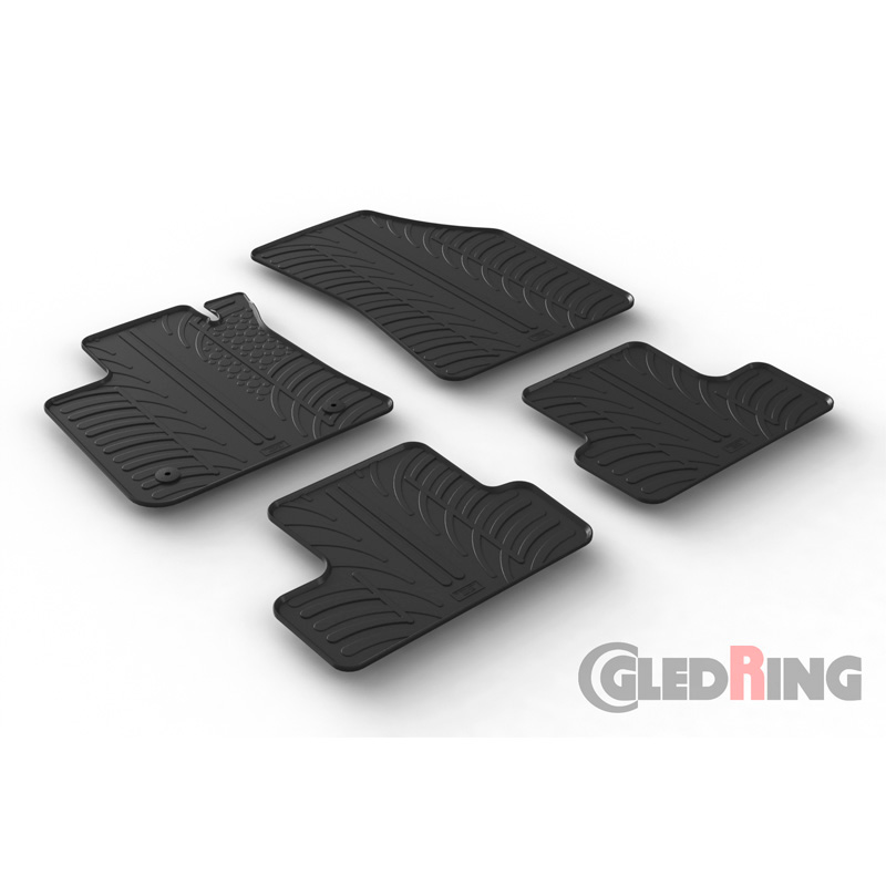 Set tapis de caoutchouc sur mesure pour Renault Megane IV 5 portes/Grandtour/Grand Coupe 2016- (Boîte manuelle) (T profil 4-pièces + clips de montage)