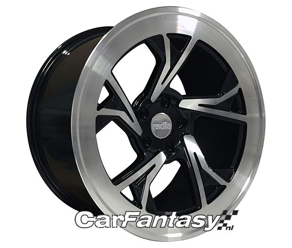 RADI8 C5 9.5x18 5x112 42 Gloss black machine face 66,6 Velgen