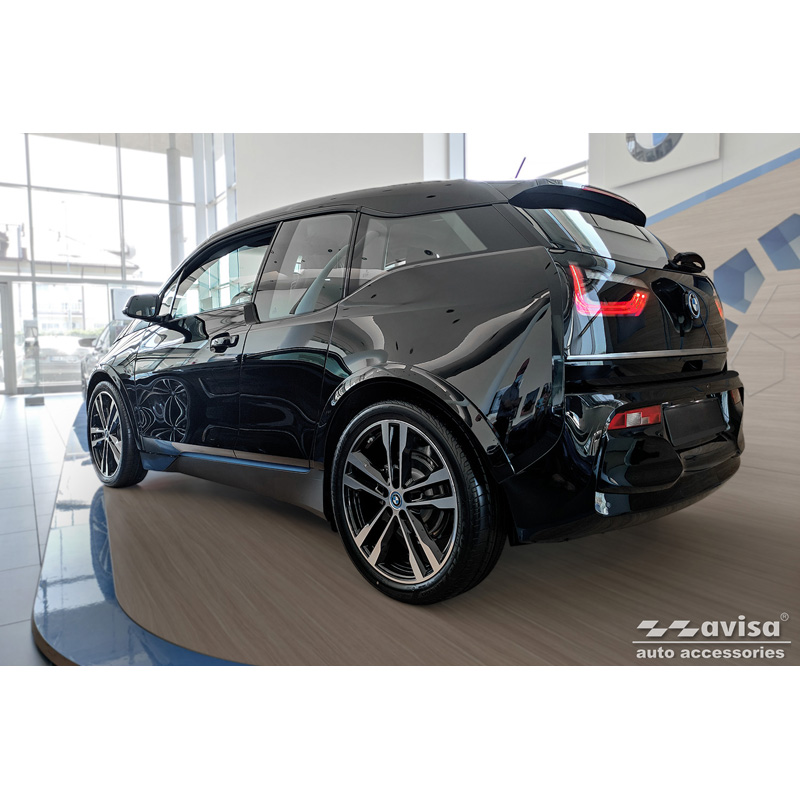 Protection de seuil arrière inox noir mat sur mesure pour BMW i3 (i01) 2013-2017 & FL 2017-2022 'Ribs'