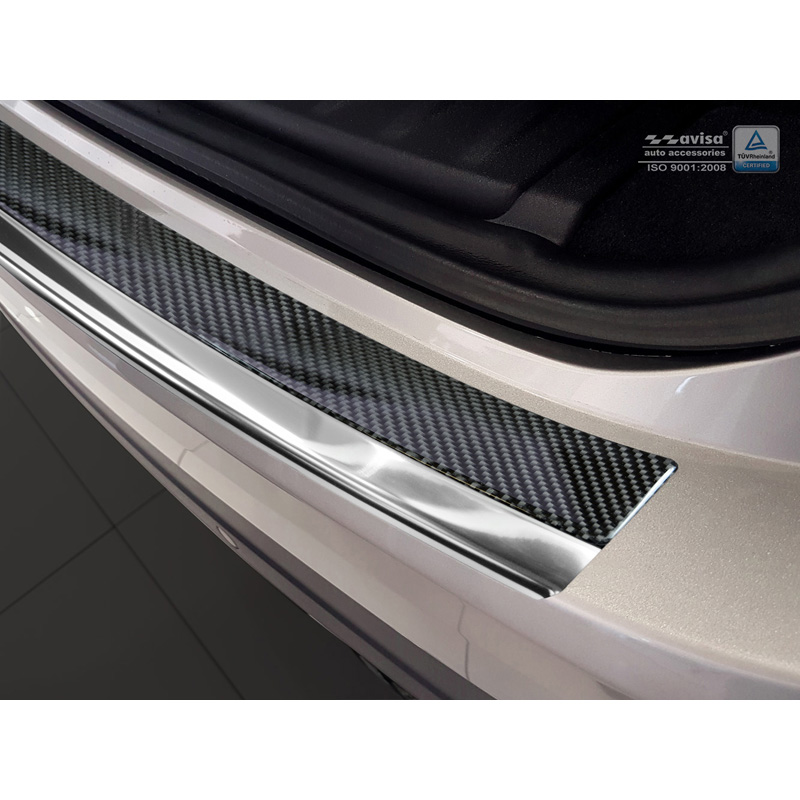 Protection de seuil arrière inox 'Deluxe' sur mesure pour Jaguar F-Pace 2016-2020 & FL 2020- Chromé/Carboné noir