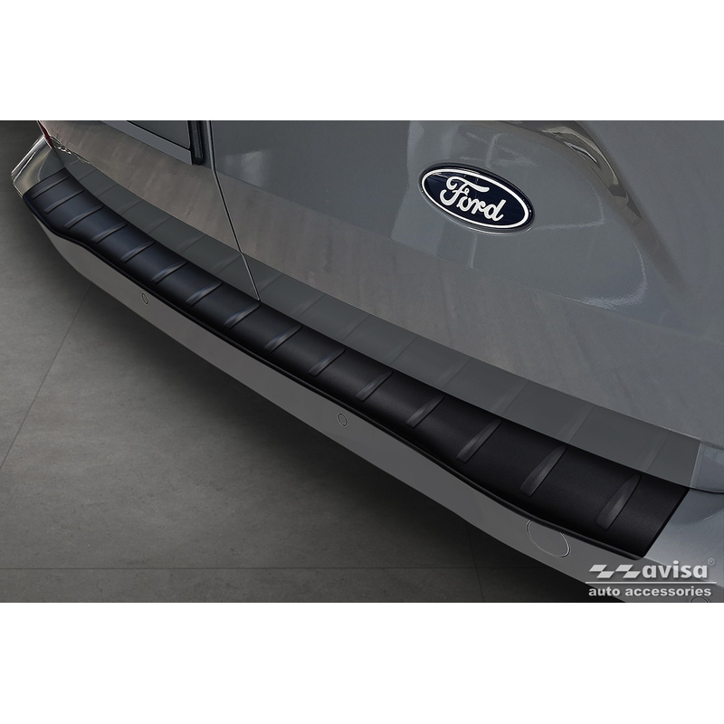 Protection de seuil arrière inox noir mat sur mesure pour Ford Transit Custom & Tourneo Custom (V710) 2023- / Volkswagen Transporter T7 2024- 'Ribs'