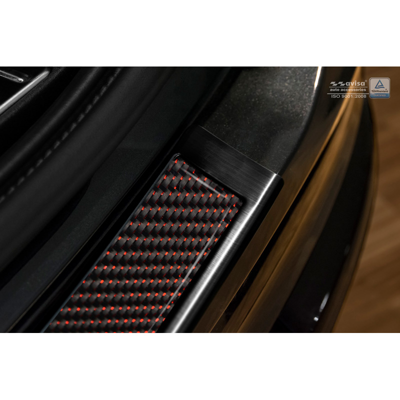 Protection de seuil arrière inox 'Deluxe' sur mesure pour Volvo XC90 2015-2019 et tous les modèles restylés  Noir/Carboné noir-rouge