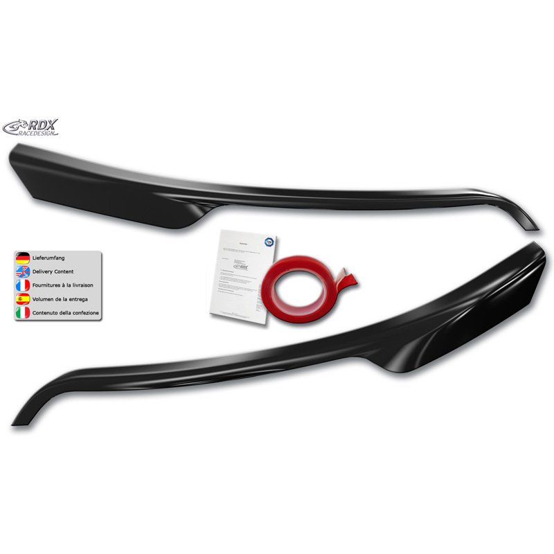 RDX Racedesign Spoilers de phares sur mesure pour Ford Transit (phares halogènes argentés) 2014- (ABS Noir Brillant)