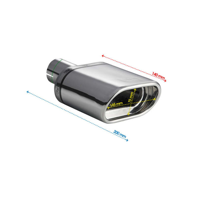 Ulter Sport Embout d'échappement - Ovale 145x75mm - Longueur 140mm - Montage ->50mm - Inoxydable