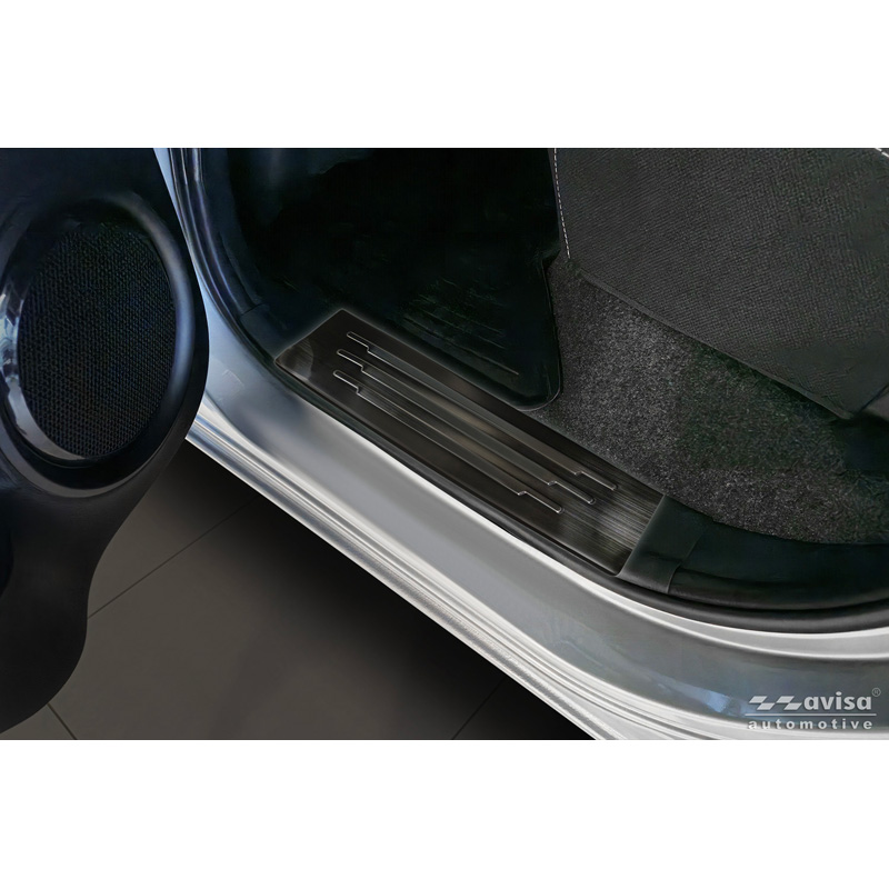 Avisa Seuils de portes inoxydable noir sur mesure pour Toyota Hilux VIII Facelift 2020- - 'Lines' - 4-pièces