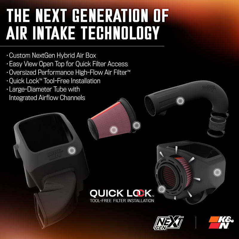 K&N NextGen d'admission d'air froid  sur mesure pour RAM 1500/2500/3500 2009-2018 & 1500 Classic 2019-2024 5.7L V8 (50-1561)