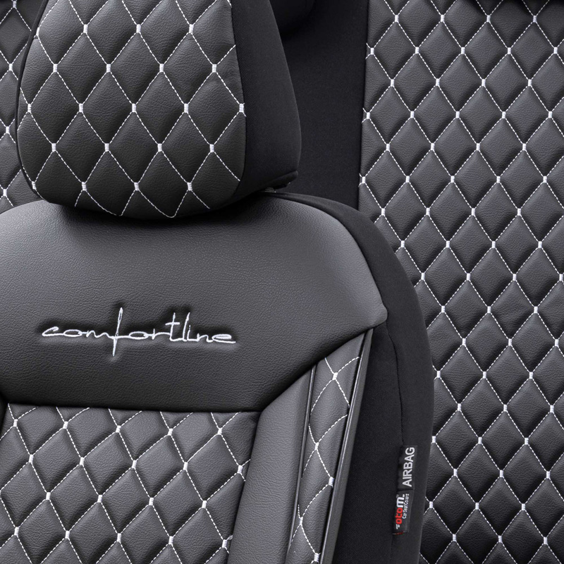 Housse de sièges universel en cuir/textile 'Comfortline VIP' Noir/Gris - 11-pièces - adapté aux Side-Airbags
