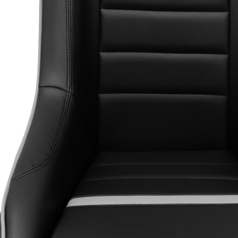 Siège baquet 'Classic RS' - Simili Cuir Noir/Gris - Dossier fixe + Appuie-tête intégré - incl. glissières