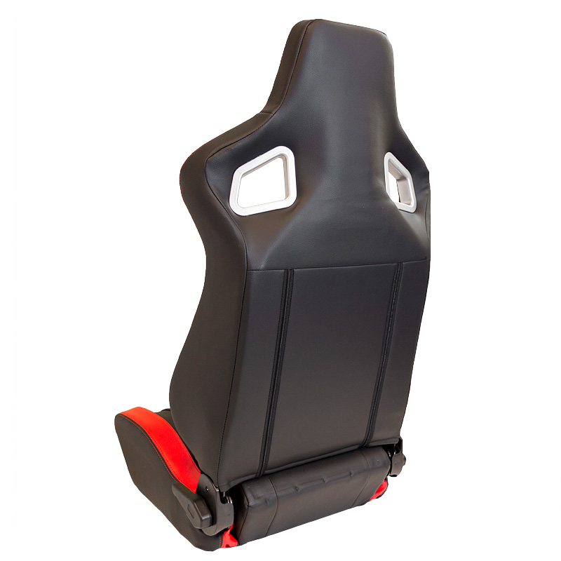 Siège baquet 'RS6-II' - Noir-Mattes/Simili Cuir Rouge - Dossier réglable - incl. glissières