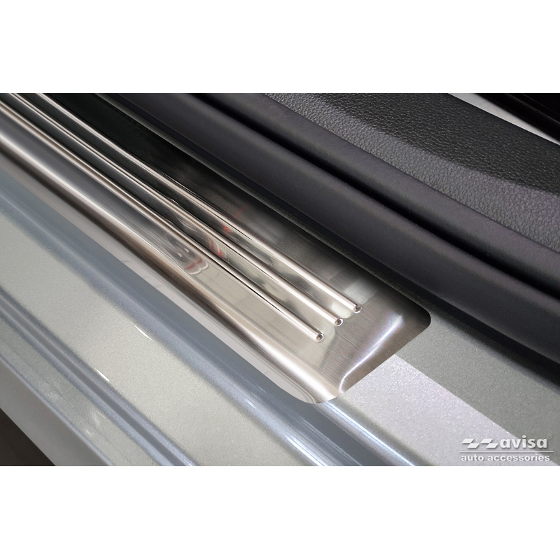 Seuils de portes inoxydable sur mesure pour Skoda Fabia IV Hatchback 2021- 'Lines' - 4-pièces