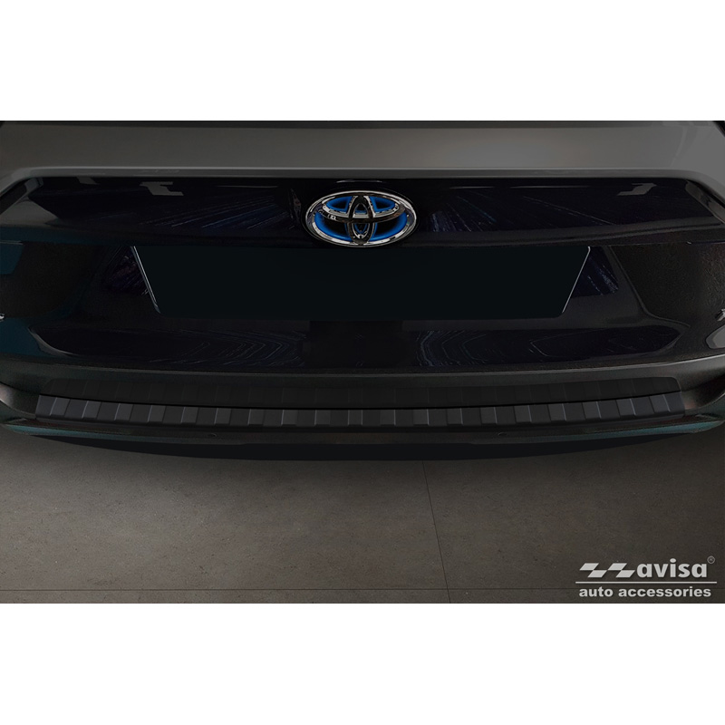 Protection de seuil arrière inox noir mat sur mesure pour Toyota RAV4 (5th Gen.) 2018- & Suzuki Across 2020- 'Ribs'