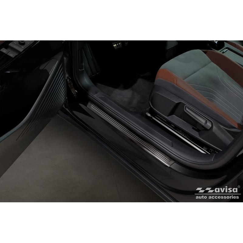 Seuils de portes inoxydable noir sur mesure pour Volkswagen ID.4 2020- 'Lines' - 4-pièces