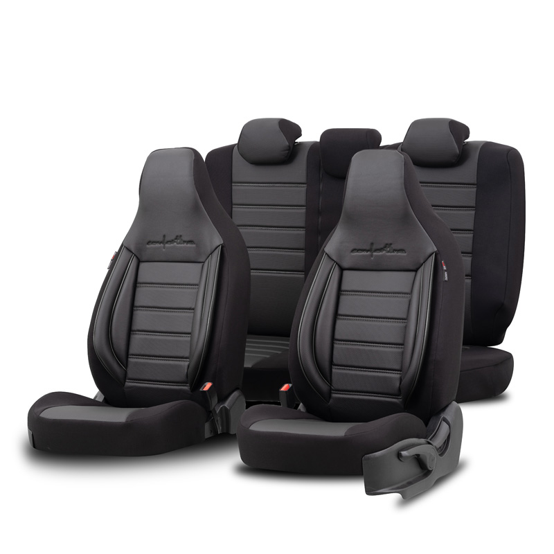 Housse de sièges 'CityBug' universel en cuir/textile 'Comfortline' Noir/Gris - 9-pièces - adapté aux Side-Airbags