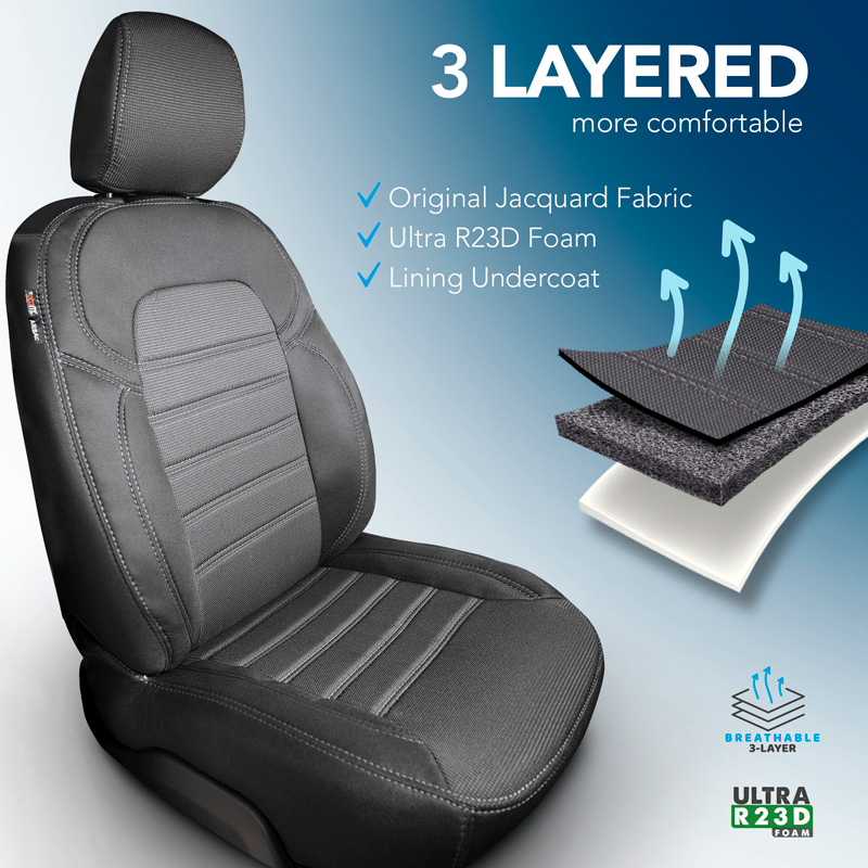 Original Design Housses de siège en tissu 1+1 sur mesure pour Citroën Jumpy/Peugeot Expert/Toyota Proace 2016- & Opel Vivaro 2019- & Fiat Scudo 2022-