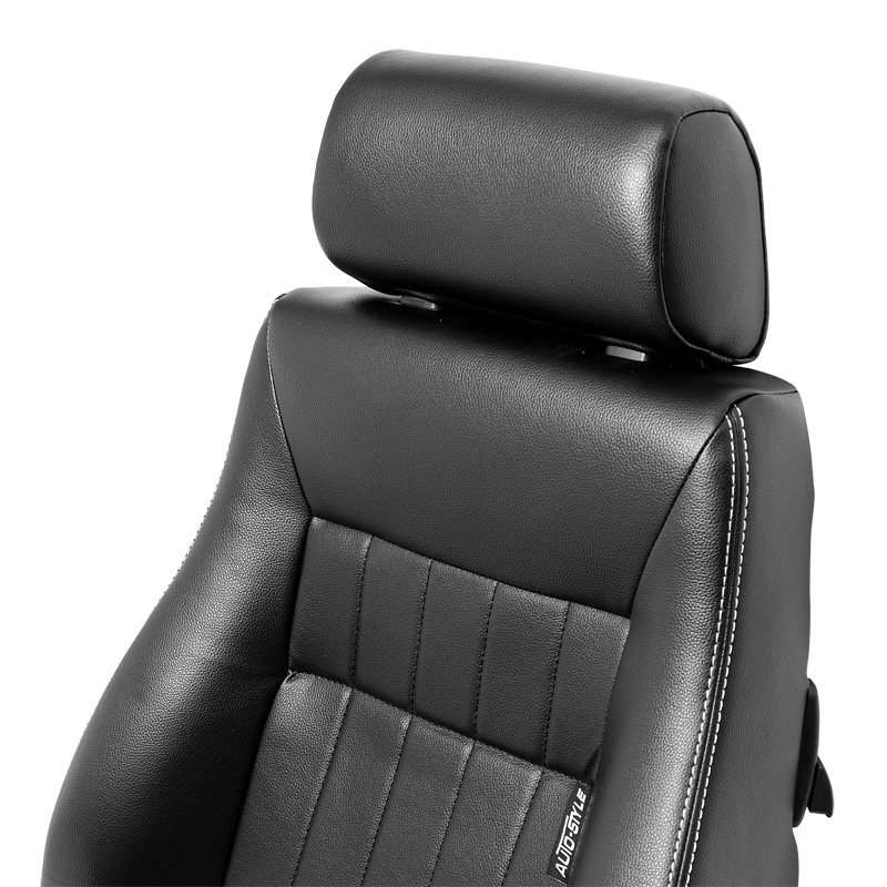 Siège baquet 'Retro' - Simili Cuir Noir + Surpiqûres argent - Dossier réglable - incl. glissières